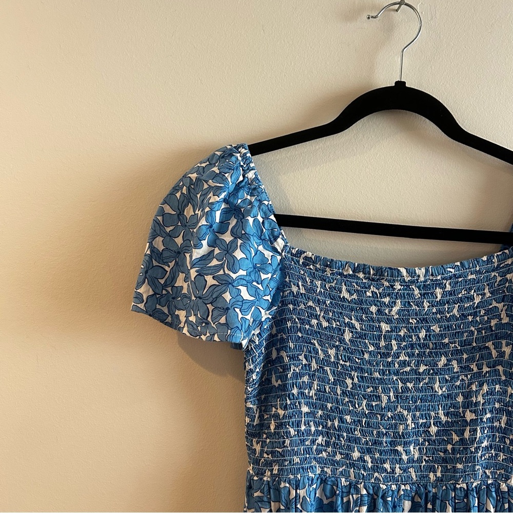 GAP Blue Patterned XS Midi Dress, lined - smocked bodice - Picture 2 of 6